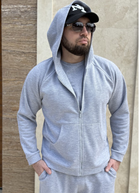 Худі на блискавці чоловіче з преміальної тканини лакоста сіре